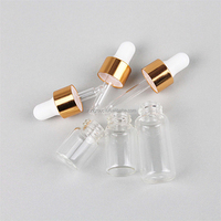 Botol tetes kaca Mini kosong, kemasan kosmetik minyak esensial 1ml 2ml 3ml 5ml dengan tutup emas
