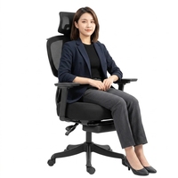 Chaise de bureau ergonomique avec support lombaire réglable 4 directions, appui-tête réglable 4D, accoudoirs 3D, dossier en maille, structure en nylon, pivotante et inclinable