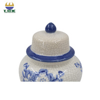 Pot à gingembre en porcelaine bleue et blanche avec couvercle, pot en céramique chinois à motifs floraux, vase chinoiserie à glaçure craquelée, fabrication OEM ODM, décoration intérieure