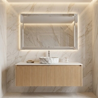 Mueble de Baño Flotante Moderno de Madera Contrachapada Boston Oak Woodmatt con Cajones, Sin Lavabo, para Proyectos Hoteleros Personalizados