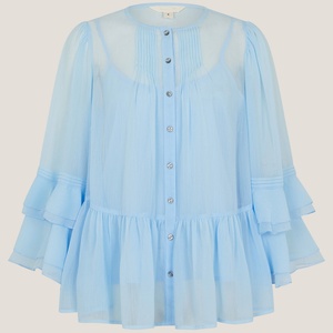 Nueva Blusa Casual de Mujer para Primavera/Verano, Manga Tres Cuartos, Cuello en V, Holgada, con Pliegues, Cinta y Botones, Talla Grande - Product Image 5