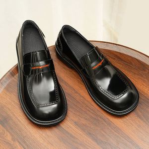 New Genuine Leather Men's Shoes Toe Lace-up Breathable Lightweight Anti-Slip Thick Sole Patent Leather Office Career Wedding - Product Image 1