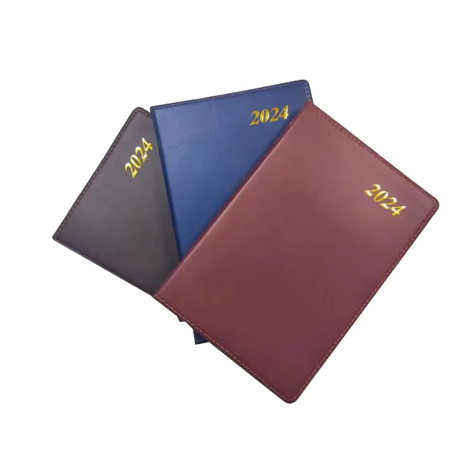 OEM Custom com o seu PDF Design Soft Cover A4 PU Leather Diário 2024 Agenda Personalizada