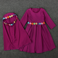 Nouvelle robe longue Abaya musulmane pour enfant avec broderies de fleurs mignonnes 2024 + Hijab, Abaya de prière islamique pour fille