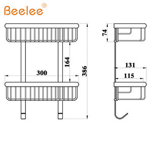 Beelee Brass Double Layer <strong>Bathroom</strong> Shower Rack Solid Brass 2 Tier Shower <strong>Corner</strong> Basket Shelf Hanging Shower <strong>Caddy</strong> with 2 Hooks - Product Image 3