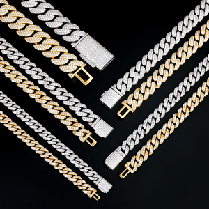 Pulsera Cubana de Plata de Ley 925 Chapada en Oro con Moissanita Brillante Estilo Rómbico para Hombre - Product Image 1