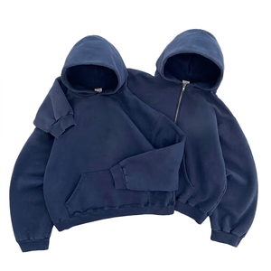 Custom Logo Heavy Weight 400GSM 500GSM Cropped <b>Zip</b> <b>Hooded</b> Men's <b>Zip</b> Hoodies High Quality Boxy Fit Cotton 3D Embroidery Print OEM - Product Image 1