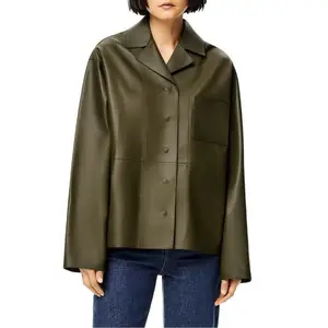2024 Fashion Genuine Leather Shirt Blazer Button Lapel Short Coat Women Real Sheepskin Leather Jacket