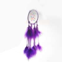 Haute qualité violet plume attrapeur de rêves avec perle noire 5 anneaux pour la décoration