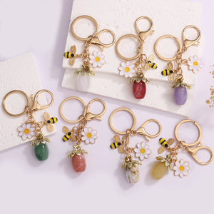 Cute Bee Daisy Flower Keychain Enamel Insect Charms Simulated Stone Bud Pendant <b>Key</b> Ring for Bag <b>Car</b> <b>Key</b> Gift Souvenir Wholesale - Product Image 1