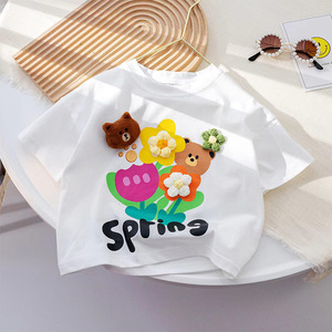 Nouveau T-shirt d'été pour filles, décontracté, imprimé dessin animé, coupe ample, hauts à manches courtes pour bébés, vente en gros de vêtements pour enfants - Product Image 6