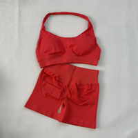 Ensemble de sport pour femme : Soutien-gorge dos nu et short froncé, ensemble 2 pièces sans couture pour yoga et fitness, tenue d'entraînement, logo personnalisé