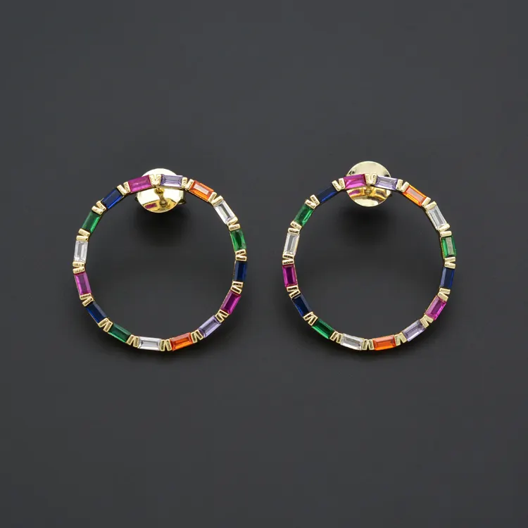 Latest Stylish Women Gorgeous Multi Color Rainbow Stone Gold Filled Cubic Zircon Hoop Earrings