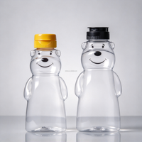 Bouteille compressible transparente en PET de 180 ml et 360 ml en forme d'ours avec bouchon à vis, jetable, pour boissons, jus, gelée, miel, emballage