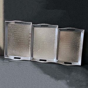 Plateau rectangulaire 3 tailles à double placage pour hôtels et ménages Bol à fruits Assiette décorative avec poignée - Product Image 1