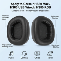 Coussinets d'oreille professionnels en peau d'agneau de remplacement pour casque Corsair HS80 Max HS80 USB filaire HS80 RGB, isolation phonique, mousse à mémoire de forme