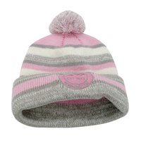 Gorros de punto a rayas de moda con puño y pompón, gorras deportivas para exteriores con logotipo personalizado al por mayor, gorras con bordado de parche para mujer