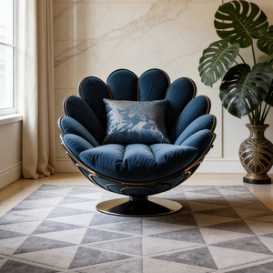 <span class=keywords><strong>Fauteuil</strong></span> individuel de luxe moderne en velours bleu paon avec structure métallique dorée pivotante - Product Image 5