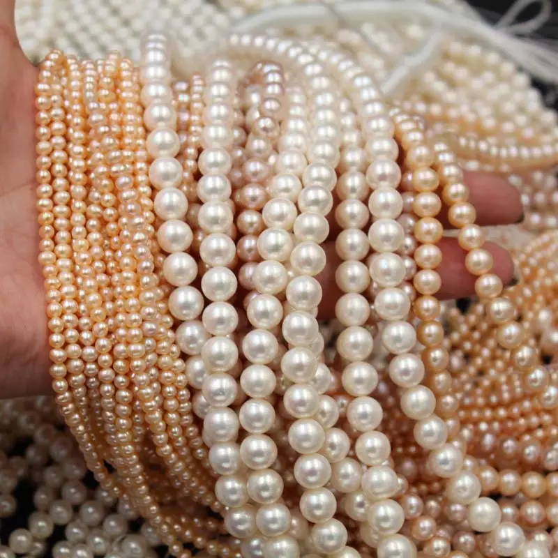 100% Real Natural Freshwater Pearl Beads For Jewelry Making Round White Pearls Beads 2-11mm DIY Bracelet Necklace 14" Strand