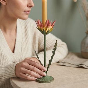 Iron Flower <b>Candle</b> Stand with <b>Pink</b> Yellow Bloom Green Stem Home Decoration Durable Metal Craft - Product Image 6