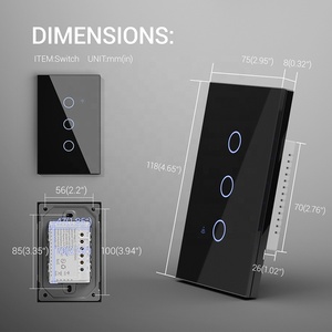 Persegi panjang Triple Smart <span class=keywords><strong>Switch</strong></span> 3 cara tiang tunggal 2.4Ghz Wifi kaca sentuh Smart <span class=keywords><strong>Switch</strong></span> kompatibel dengan netral atau tidak netral - Product Image 5