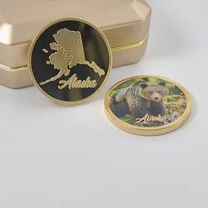 Moeda de desafio para artesanato em metal, moeda de ouro/prata de 45 mm para eventos, moeda de urso do Alasca, moeda de ouro/prata, moeda de 2024