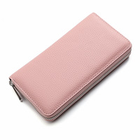 Dompet Kulit Asli Klasik dengan Logo Custom, Resleting Panjang, dan Banyak Slot Kartu untuk Pria atau Wanita