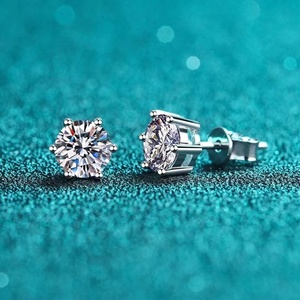 Pendientes de Plata 925 con Moissanita Clásica de 30 Minutos-2 Quilates y 6 Garras, para Hombre y Mujer, Estilo Hip Hop Rock, Regalo de Cumpleaños y Aniversario para Parejas - Product Image 3