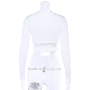 Nuova Maglietta Estiva da <span class=keywords><strong>Donna</strong></span> a <span class=keywords><strong>Maniche</strong></span> Lunghe, Sexy Crop Top Bianco e Nero, T-Shirt Femminile alla Moda - Product Image 3
