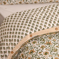 Ensemble de literie en coton 100% imprimé à la main, ensemble de housse de couette 4 pièces, doux et respirant, linge de lit imprimé floral chaud pour hôtel et maison