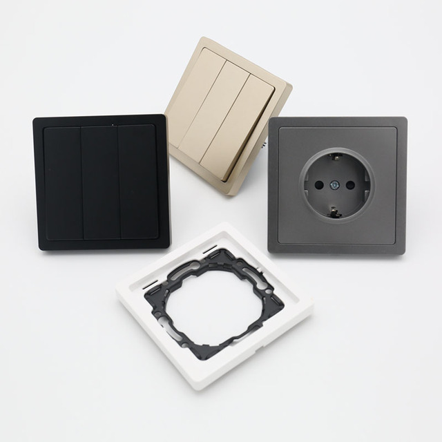 BENDI C5 Gold PC Panel EU Standard Modular German Schuko Wall Switches Sockets 1/2/3 Gang 16A 250V IP20 CE Certified for