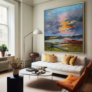 Peinture murale contemporaine texturée, paysage carré abstrait, peinture à l'huile fantastique sur toile pour la maison et la galerie - Product Image 6