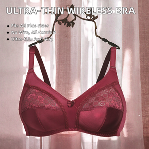 Sujetador de encaje inalámbrico ultrafino estilo europeo-americano, copa 3/4, color rojo vino, cobertura total, antibacteriano, cierre trasero, para verano - Product Image 2