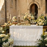 Bannière de décoration de table pour couple avec bords en dentelle, imprimée avec le nom et la date, nappe de table personnalisée pour mariage