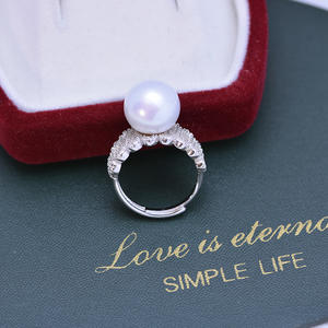 Bague ouverte en argent S925 pour femme Danshui avec une grosse perle ronde blanche de 11-12 mm, forte luminosité, faibles défauts, vente en gros, bague ouverte DIY - Product Image 4