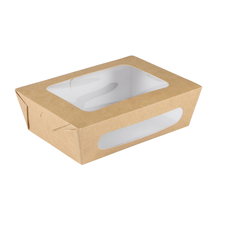 food grade foldable brown salad Emballage Alimentaire paper box with clear window take away container package