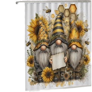 Rideau de douche en polyester motif tournesol, rideau de salle de bain imprimé numériquement, imperméable, personnalisable, ensemble de rideaux de douche modernes, vente en gros, 5 pièces - Product Image 5