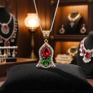 Authentic Garnet <b>Emerald</b> Stone Design Charm <b>Pendant</b> Turkish Handmade Wholesale 925 Silver Sterling Jewelry - Product Image 3