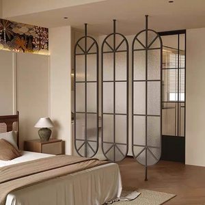 Paravent de salon contemporain en verre trempé OEM, écrans pivotants en métal, cloisons de séparation en métal noir - Product Image 2