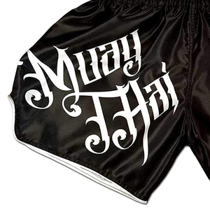 Pantalones Cortos de Muay Thai, Pantalones de Boxeo de Satén, Cintura Elástica Ancha, Estampado Gráfico con Letras, Pantalones Cortos de Kickboxing y Artes Marciales, Venta al Por Mayor OEM - Product Image 4