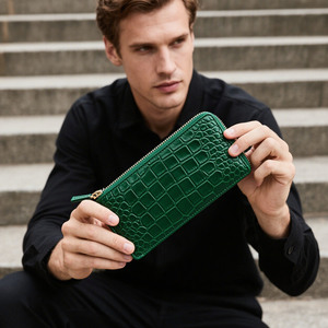 Vente chaude hommes <span class=keywords><strong>portefeuille</strong></span> <span class=keywords><strong>multi</strong></span>-compartiments en cuir zippé <span class=keywords><strong>portefeuille</strong></span> fabricant personnalisé vert Crocodile motif <span class=keywords><strong>portefeuille</strong></span> en cuir - Product Image 2