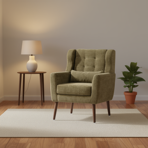 Fauteuil d'appoint moderne Db, rembourré en sherpa, rembourrage en mousse, style mi-siècle, dossier capitonné, pieds en bois - Product Image 2