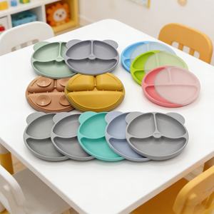 Vaisselle pour tout-petits personnalisée avec étiquette privée, sans BPA, écologique, en silicone de qualité alimentaire, assiette pour bébé en silicone, ventouse panda, réutilisable - Product Image 1