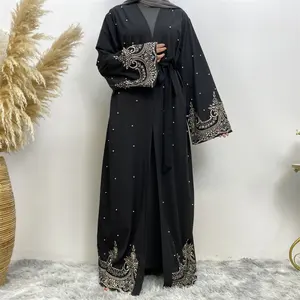 Direct Manufacturer Embroidery Lace With Pearls Design Open Muslim Kimono Islamic Muslim Dresses Women Dubai Abaya