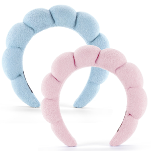 Bandeaux en tissu éponge personnalisables avec logo, éponge bulle pour le visage, couleur unie, doux, pour spa, maquillage et soins de la peau pour femmes - Product Image 1