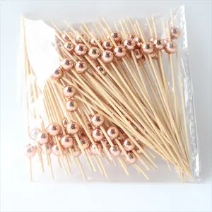 Jimao 100PC Handmade Shiny Rose Gold Cocktail Picks 100 Count Bamboo Toothpicks Party Supplies for Bar & Pearl Parties