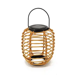 Plastic Rattan Outdoor Solar Led Lantern With Bulb Light For Garden Decoration