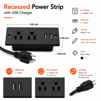 Flache Steckdosenleiste für Arbeitsplatten, Einbau-Steckdosenleiste, PC Mini-Format, integrierte Schreibtisch-Steckdose mit zwei AC-Anschlüssen und USB-A-Ports für Schubladen