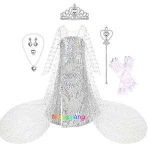 Petites filles <span class=keywords><strong>luxe</strong></span> princesse <span class=keywords><strong>Elsa</strong></span> robe avec brillant longue Cape filles anniversaire princesse reine des neiges Costume Cosplay enfants habiller - Product Image 6