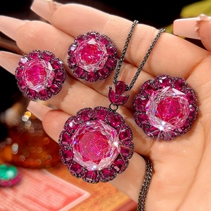 Parure de bijoux écologiques en cuivre anti-ternissement, zircon rose 18-16mm, motif nid d'oiseau, durable, de luxe, haut de gamme, avec pendentif et boucles d'oreilles - Product Image 3